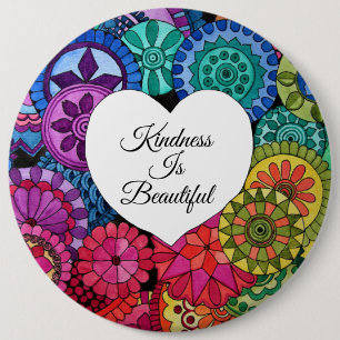 Watercolor Rainbow Mandala With Heart 6 Inch Round Button