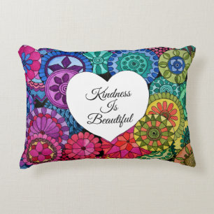 Watercolor Rainbow Mandala With Heart Accent Pillow
