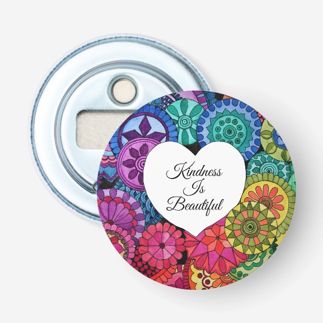 Watercolor Rainbow Mandala With Heart Bottle Opener (Front)
