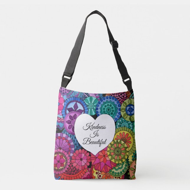 Watercolor Rainbow Mandala With Heart Crossbody Bag (Front)