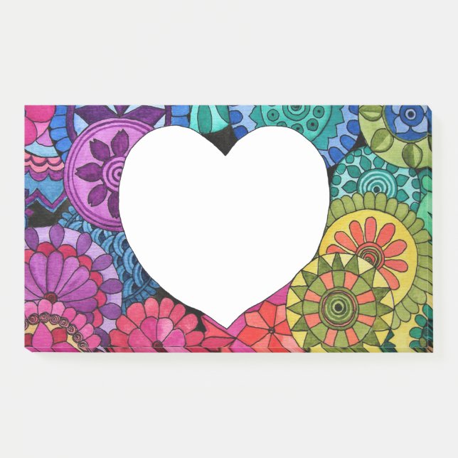 Watercolor Rainbow Mandala With Heart Post-it Notes (Front)