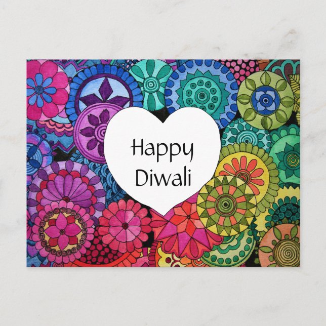 Watercolor Rainbow Mandala With Heart Postcard (Front)