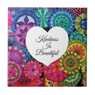 Watercolor Rainbow Mandala With Heart Tile