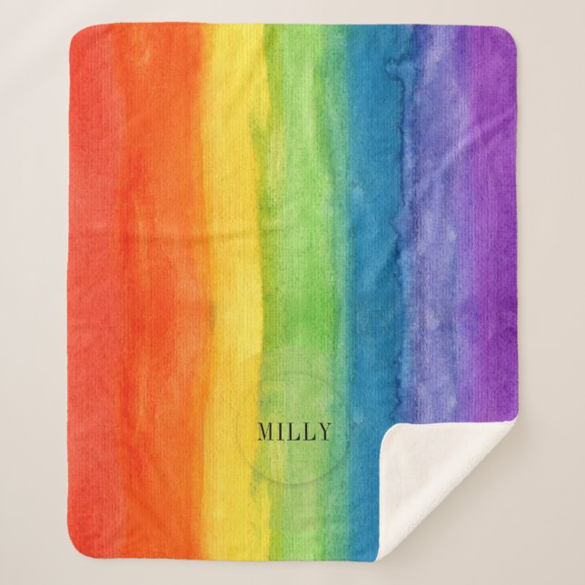Watercolor Rainbow Modern Custom Sherpa Blanket (Front)