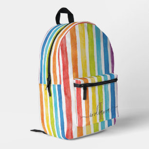 Watercolor Rainbow Monogram Stripes Personalized Printed Backpack