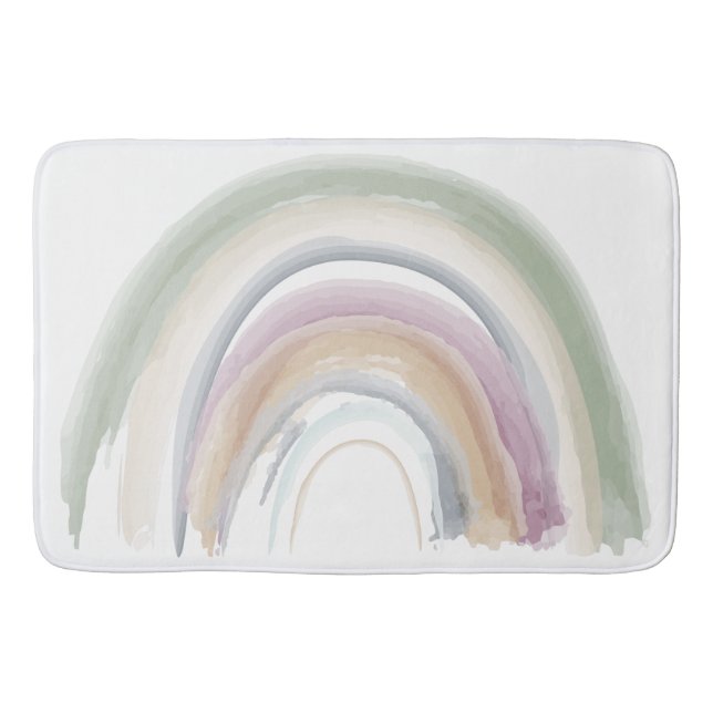 Watercolor Rainbow Muted Colours Boho Chic Shower Bath Mat (Front)