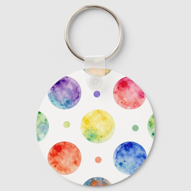 Watercolor Rainbow Orb Polka Dot Pattern Keychain (Front)