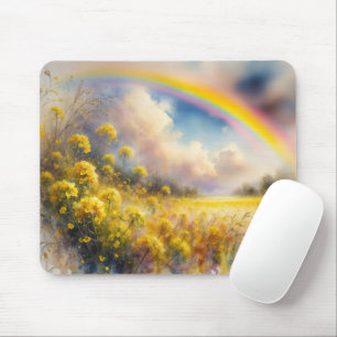 Watercolor Rainbow Over Wildflower Meadow Mouse Pad