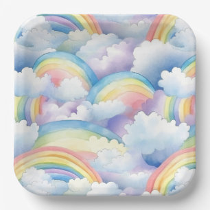 Watercolor Rainbow Paper Plates, Rainbow Party Plate
