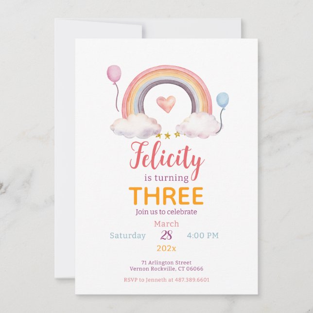 Watercolor Rainbow Party Invitation (Front)