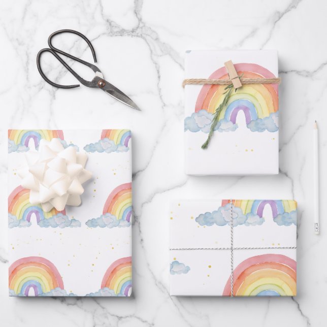 Watercolor Rainbow Pastel Colour Birthday Party  Wrapping Paper Sheet (Front)