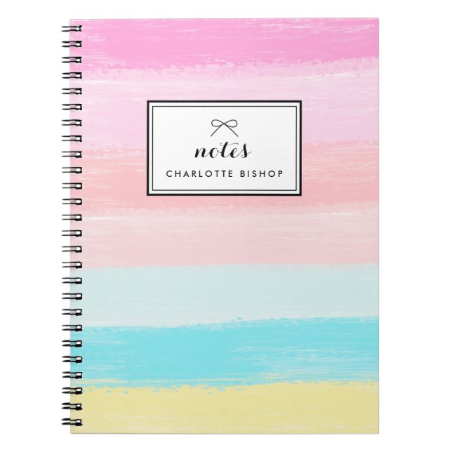 Watercolor Rainbow Pastel Stripes Personalized Notebook (Front)