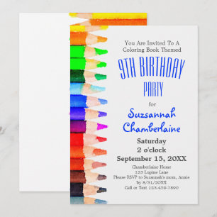 Watercolor Rainbow Pencils Children's Party Invitation