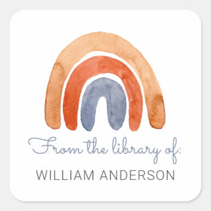Watercolor  Rainbow Personalized Bookplate Square Sticker