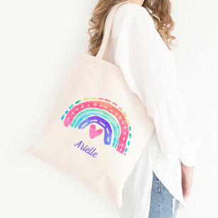 Watercolor Rainbow Personalized Tote Bag