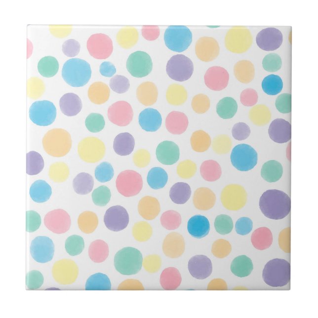 Watercolor rainbow polka dots tile (Front)