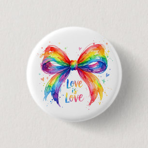 Watercolor Rainbow Pride Bow "Love is Love" 1 Inch Round Button