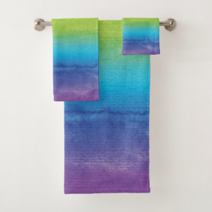 Watercolor Rainbow Pride Bright Vibrant Bath Towel Set