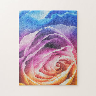 Watercolor Rainbow Rose Jigsaw Puzzle