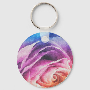Watercolor Rainbow Rose Keychain