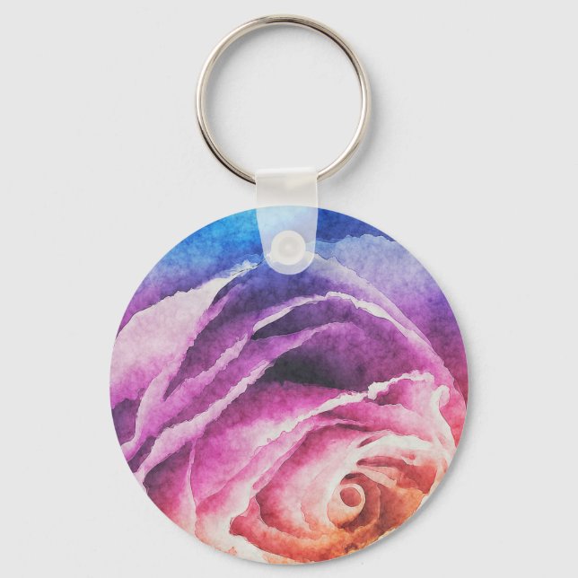 Watercolor Rainbow Rose Keychain (Front)
