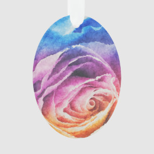 Watercolor Rainbow Rose Ornament