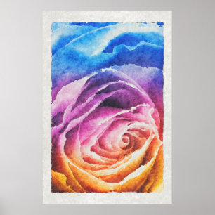 Watercolor Rainbow Rose Poster