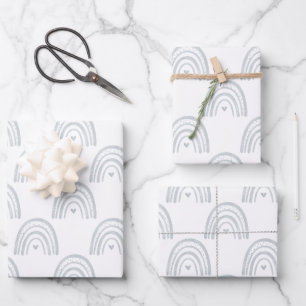 Watercolor Rainbow Rows in pastel Blue grey Wrapping Paper Sheet