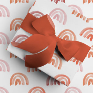 Watercolor Rainbow Rows in Red Wrapping Paper