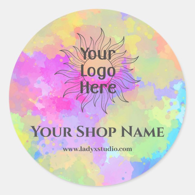 Watercolor Rainbow Splash Classic Round Sticker (Front)