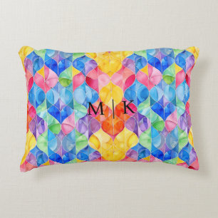 Watercolor Rainbow Stained Glass Accent Pillow