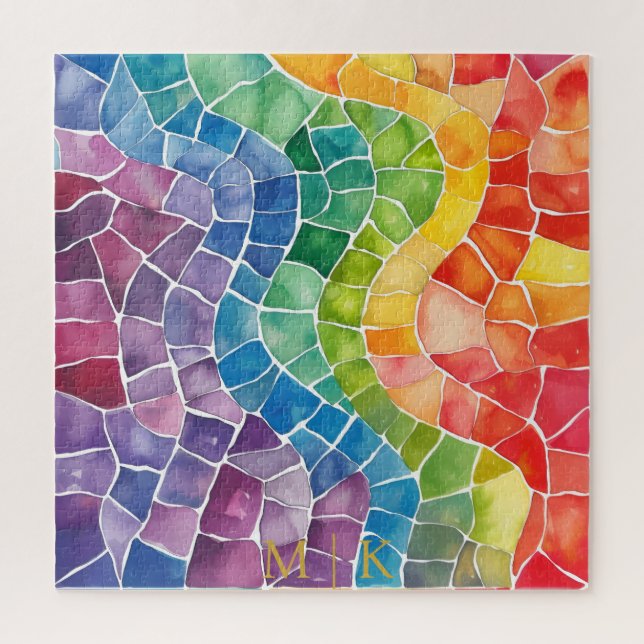 Watercolor Rainbow Stained Glass Jigsaw Puzzle (Vertical)