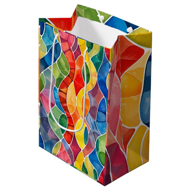 Watercolor Rainbow Stained Glass Medium Gift Bag (Front Angled)