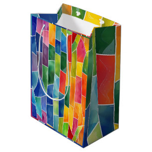 Watercolor Rainbow Stained Glass Medium Gift Bag