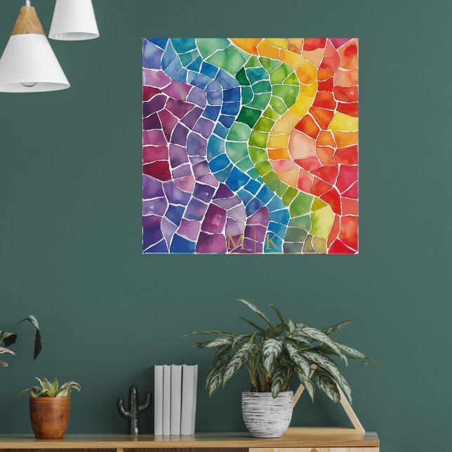 Watercolor Rainbow Stained Glass Poster (Living Room 1)