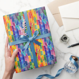 Watercolor Rainbow Stained Glass Wrapping Paper