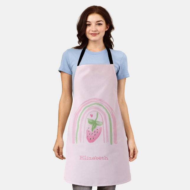 Watercolor Rainbow Strawberry  Apron (Worn)