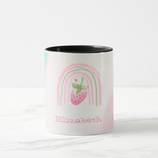 Watercolor Rainbow Strawberry  Mug (Center)