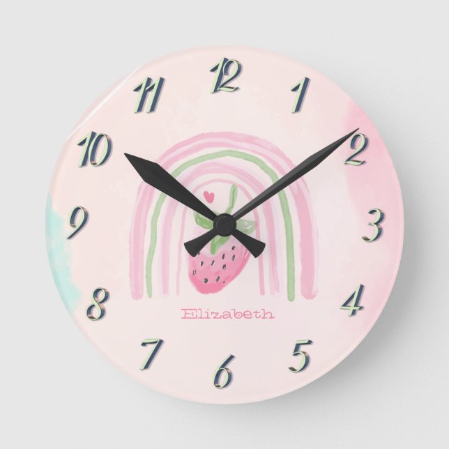 Watercolor Rainbow Strawberry   Round Clock (Front)