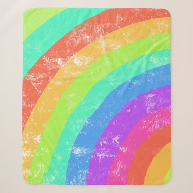 Watercolor Rainbow Striped Sherpa Blanket (Front)