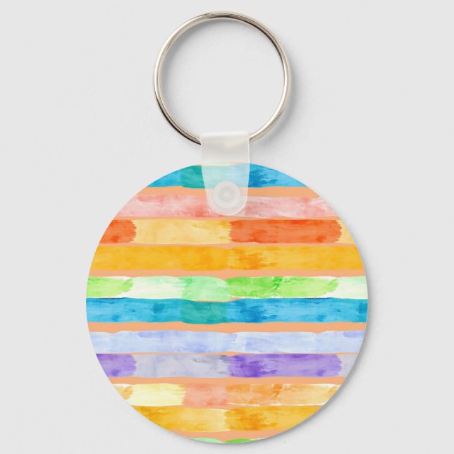 Watercolor Rainbow Stripes Abstract Keychain (Front)
