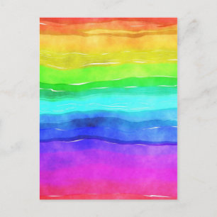 Watercolor Rainbow Stripes Background Postcard