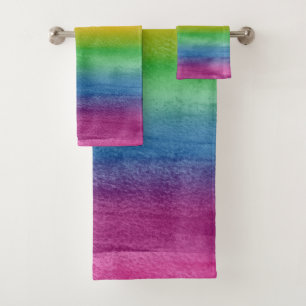 Watercolor Rainbow Stripes Bath Towel Set