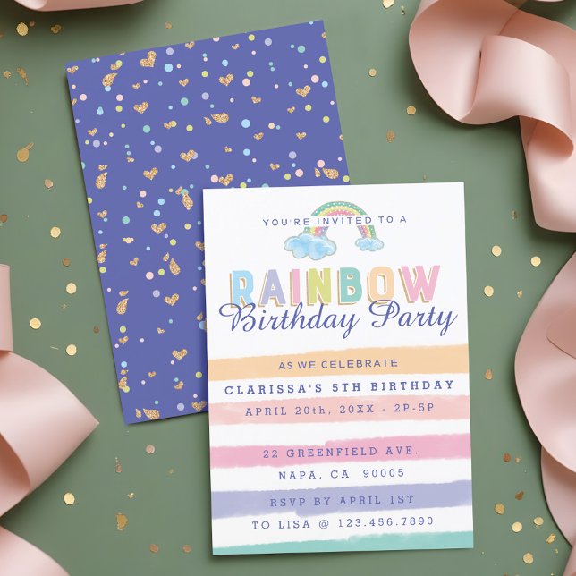 Watercolor Rainbow Stripes Birthday Invitation (Watercolor Rainbow Stripes Birthday Invitation)