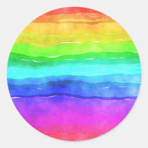 Watercolor Rainbow Stripes Classic Round Sticker