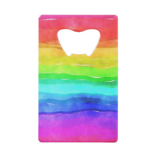 Watercolor Rainbow Stripes Design Bottle Opener Credit Card Bottle Opener