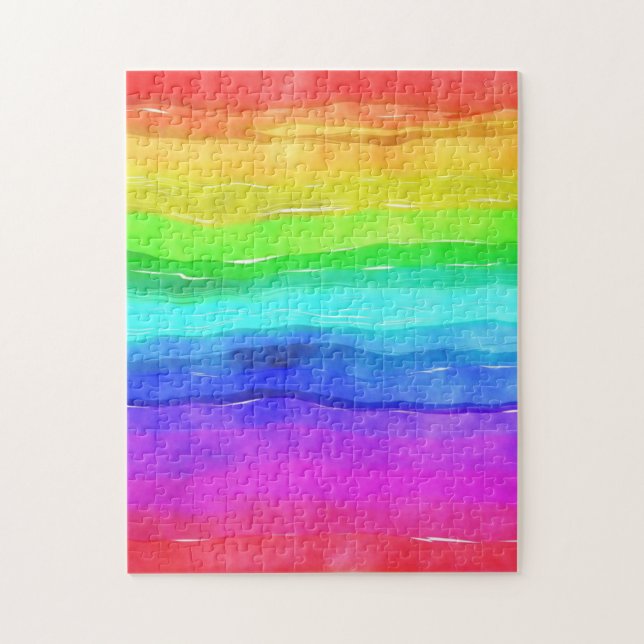 Watercolor Rainbow Stripes Jigsaw Puzzle (Vertical)