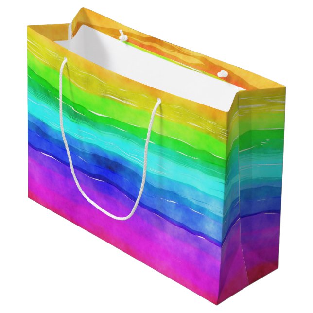 Watercolor Rainbow Stripes Large Gift Bag (Front Angled)