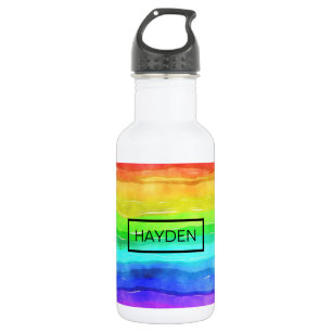 Watercolor Rainbow Stripes Personalised 532 Ml Water Bottle
