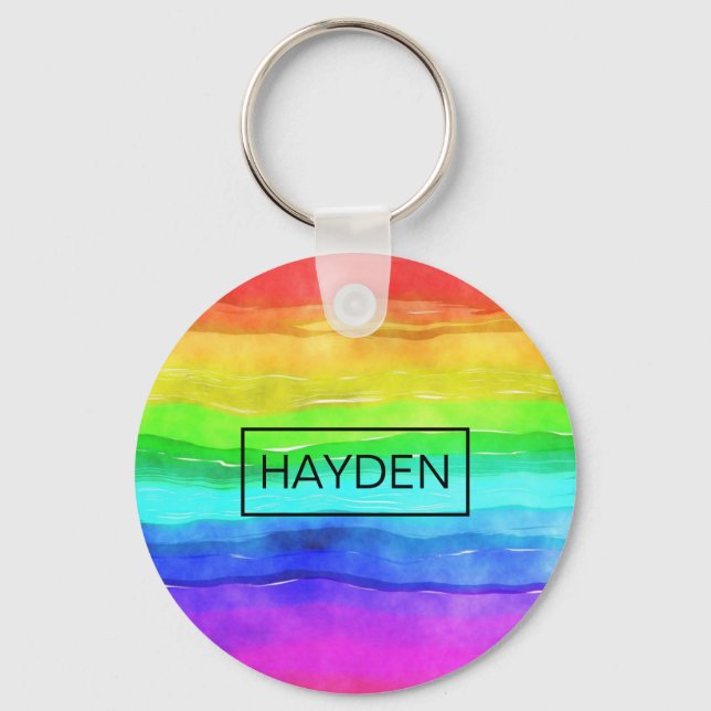 Watercolor Rainbow Stripes Personalised Keychain (Front)